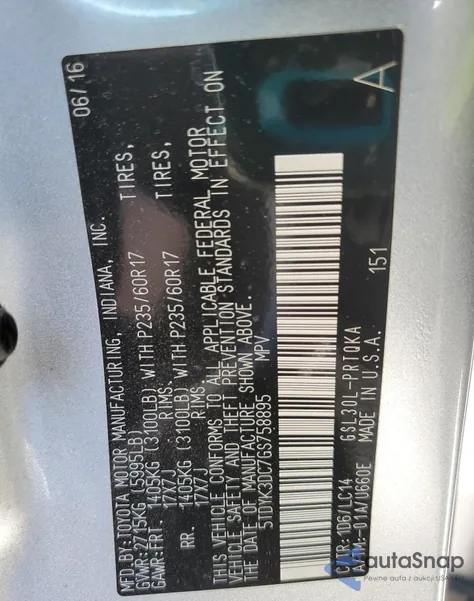 2016 Toyota Sienna Xle from USA, damaged, VIN 5TDYK3DC7GS758895